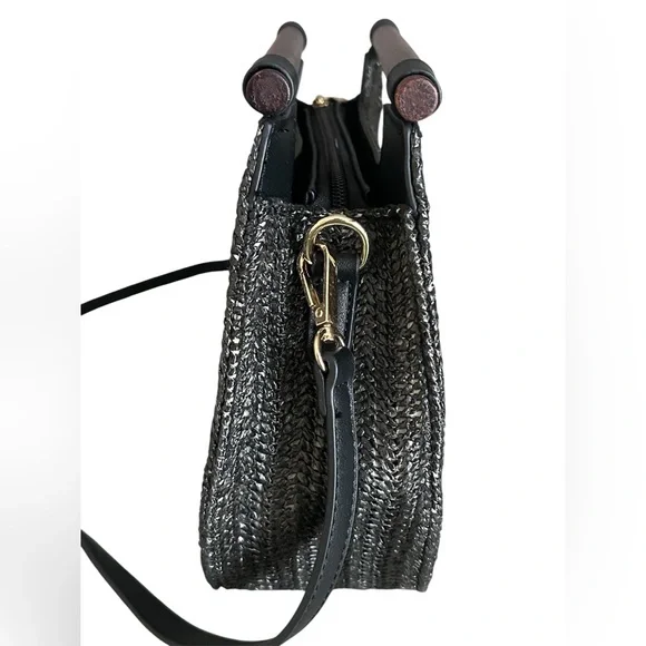 Handbag Republic Black Vegan Woven 2 Way Crossbody/Satchel Removeable Strap - Picture 5 of 9